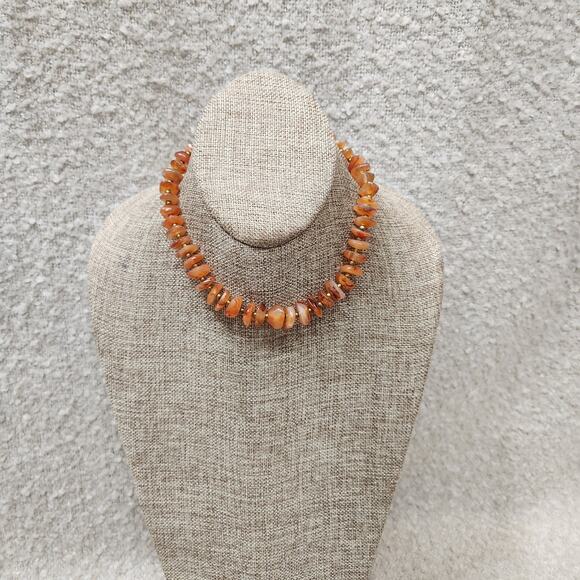 Beautiful Vintage Carnelian Agate Stone Necklace Peach Orange Nugget Beaded 12in - Picture 2 of 4